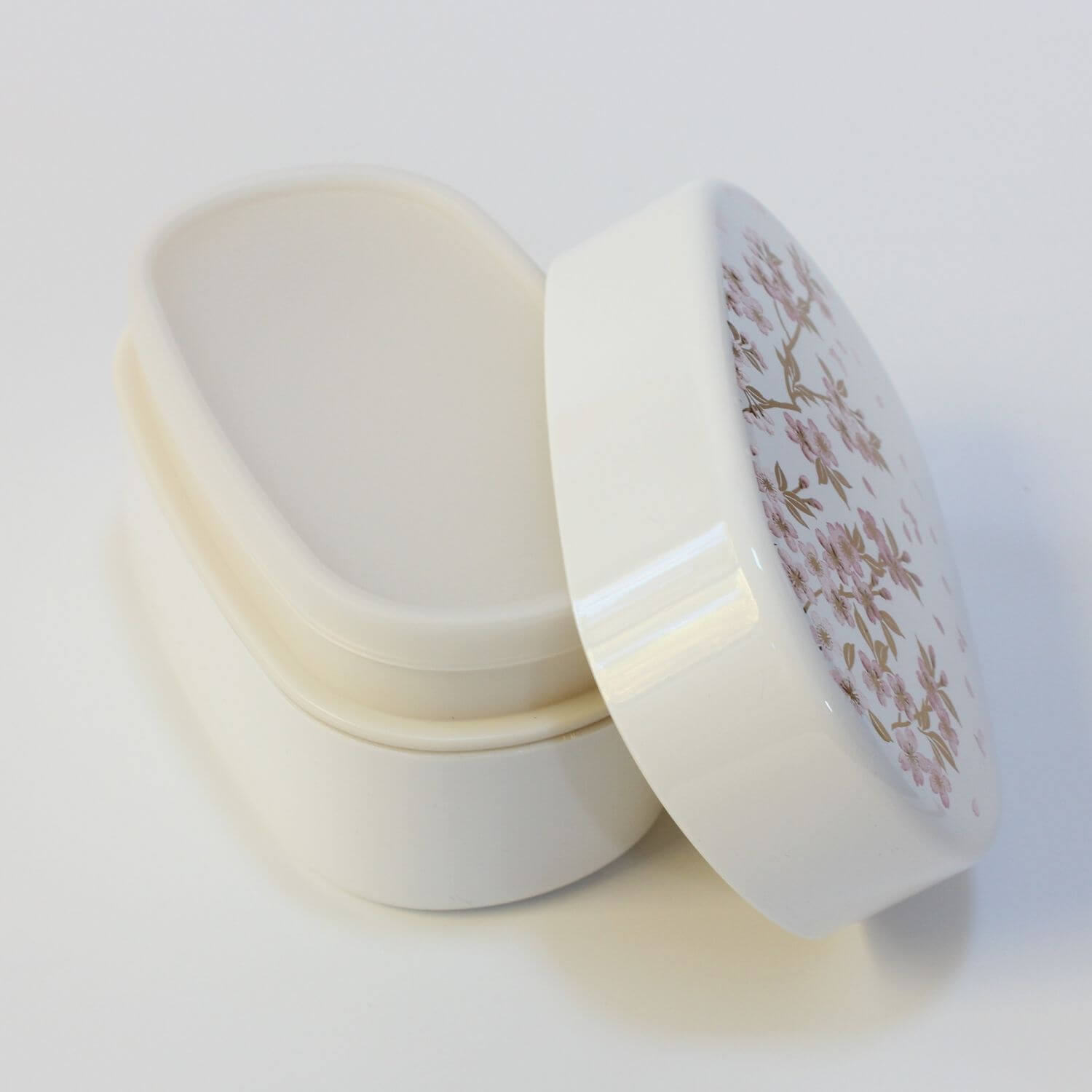 Sakura White and Pink Oval 2 Tier Bento Box