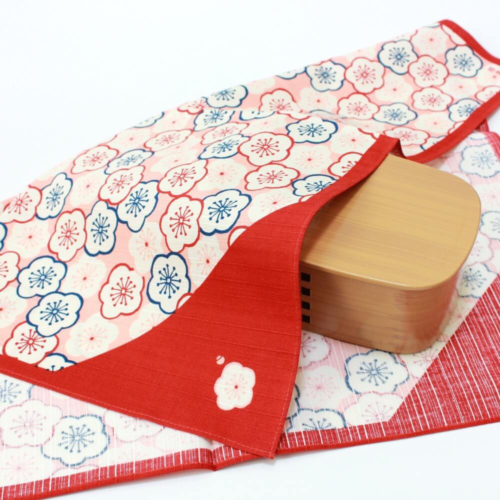 ume zukushi furoshiki covering brown bento box