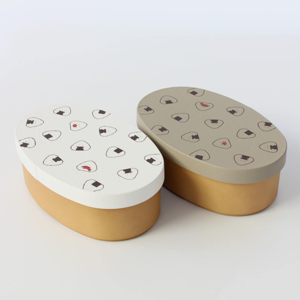 white and grey onigiri bento boxes