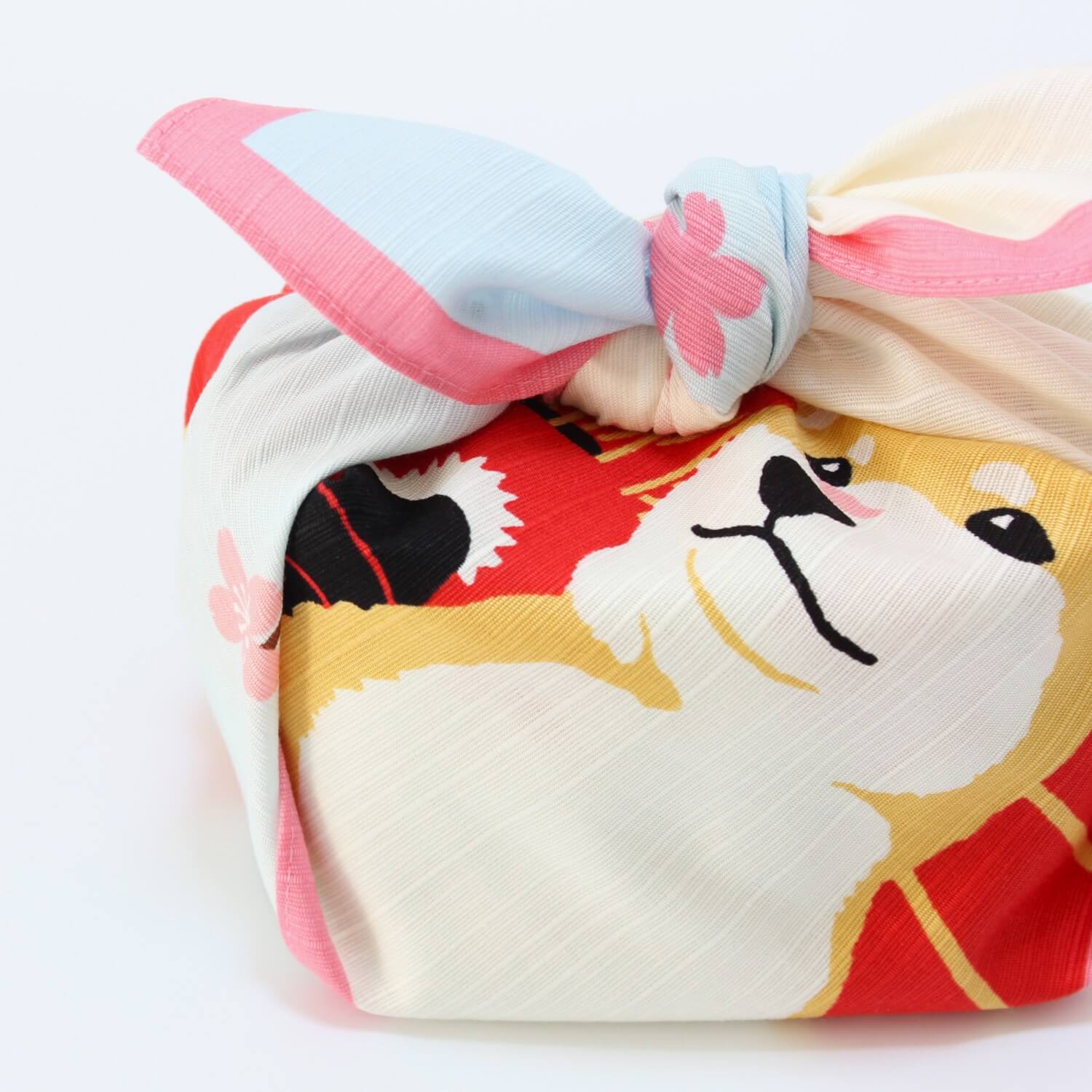 wrapped furoshiki showing shiba inu dog face
