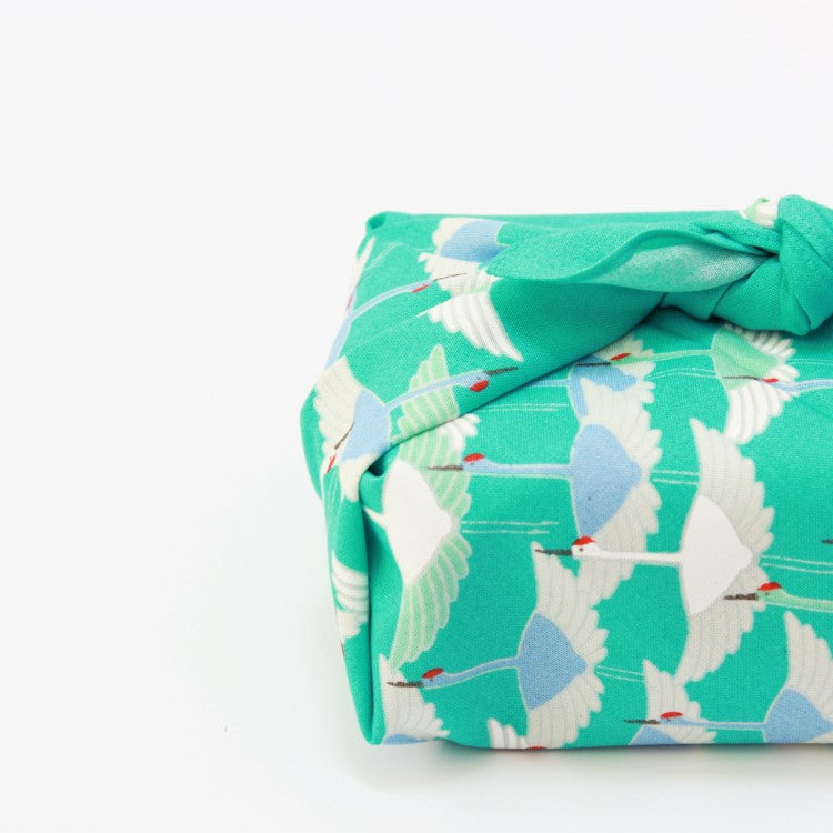 Hime Musubi Crane Turquoise furoshiki by Adeline Klam