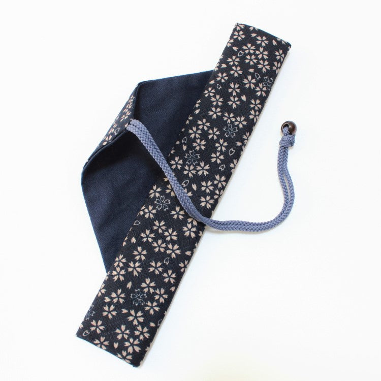 sakura chirashi navy blue chopsticks case with string undone