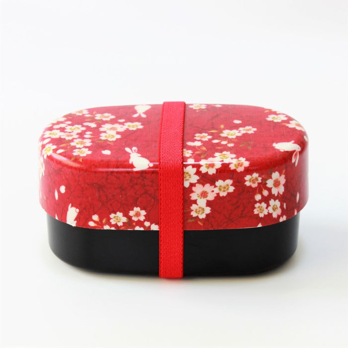 Sakura Usagi Red 2 Tier Bento Box | Cherry Blossum & Rabbit Lunch Box