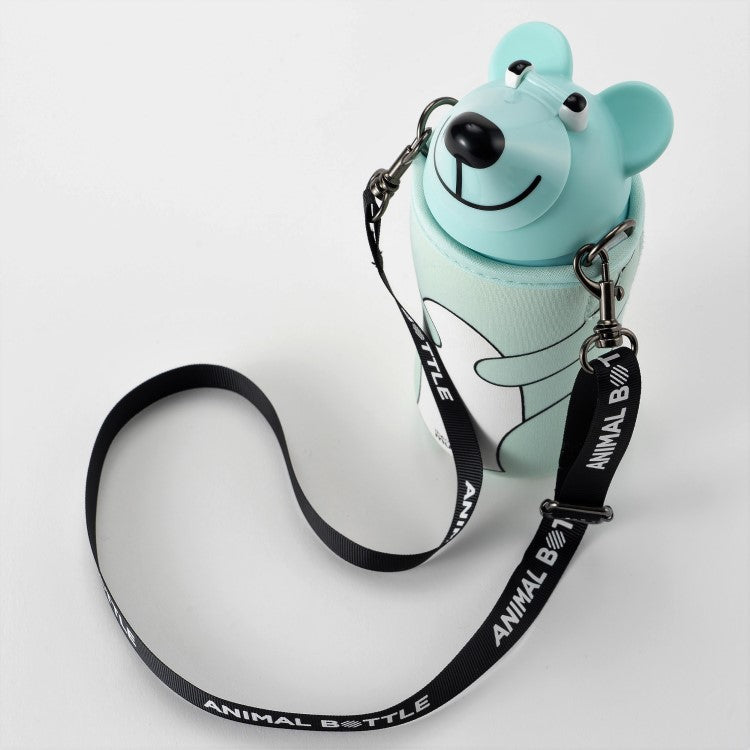 Animal drink bottle in ice blue with straps