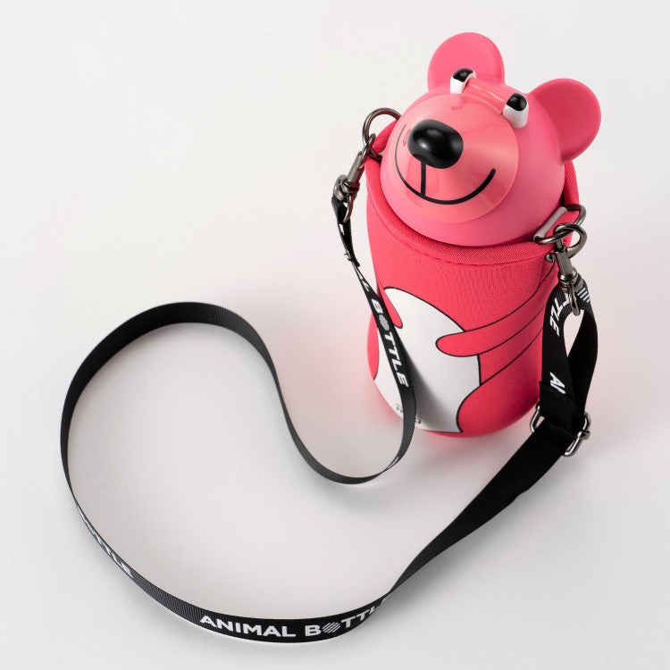 Animal drink bottle bear pink colour with adjustable straps