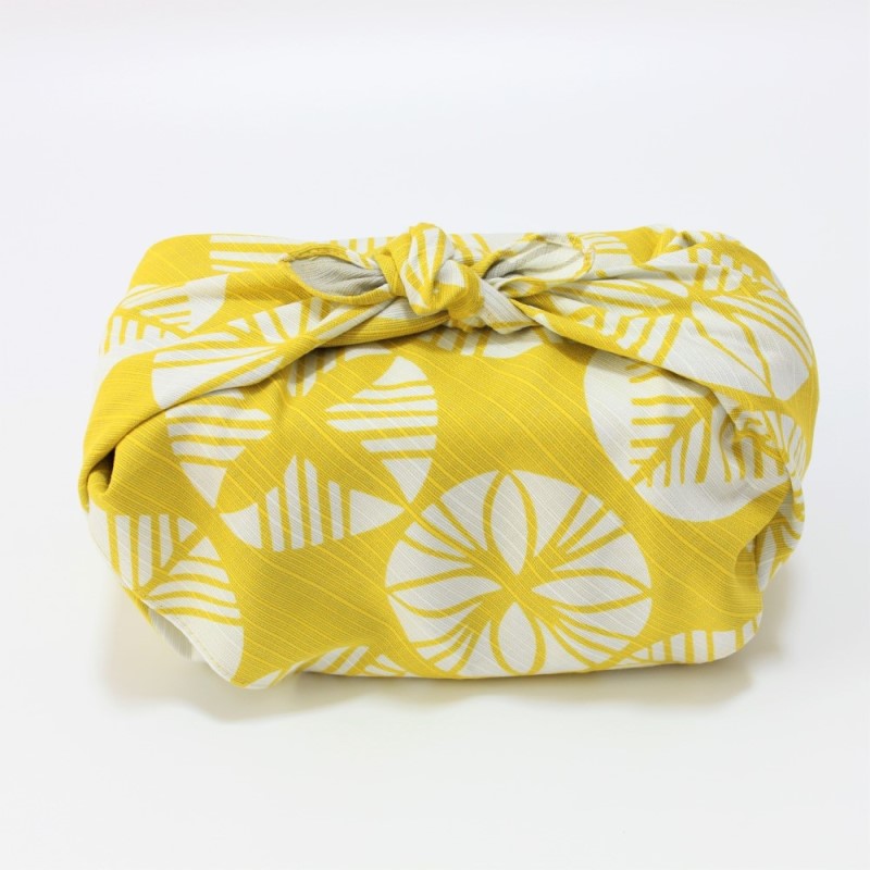 Majime Life Isa Monyo Furoshiki Pine Yellow Gray from Japan Made in japan wrapping cloth for bento lunch boxes side view