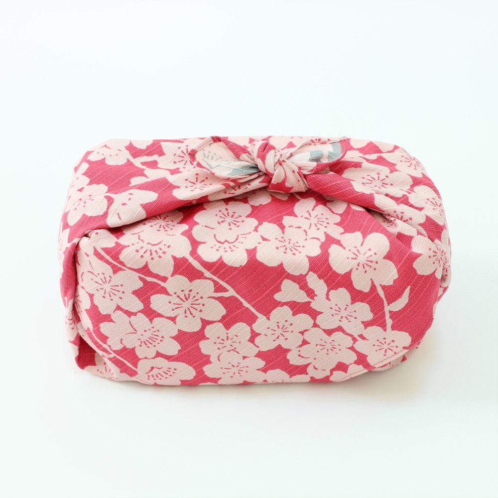 Isa monyo japanese furoshiki with white sakura flowers on a pink and blue background reversible wrapping cloth from majime life