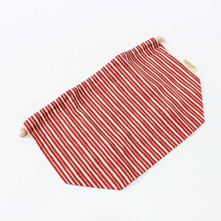 Tokusa stripes red bento lunch bag laid flat for viewing