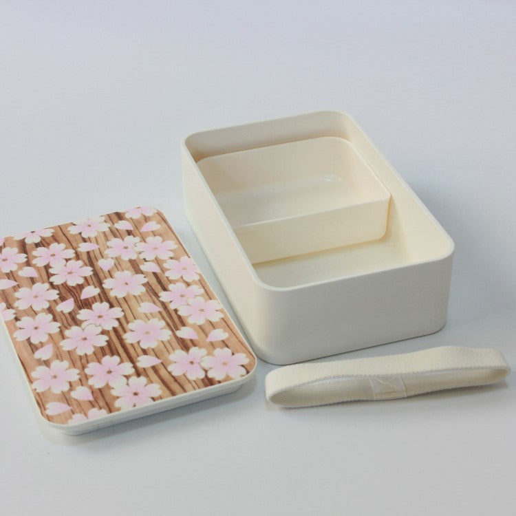 Sakura Mokume Pink 1 Tier Bento Box with open lid showing inside