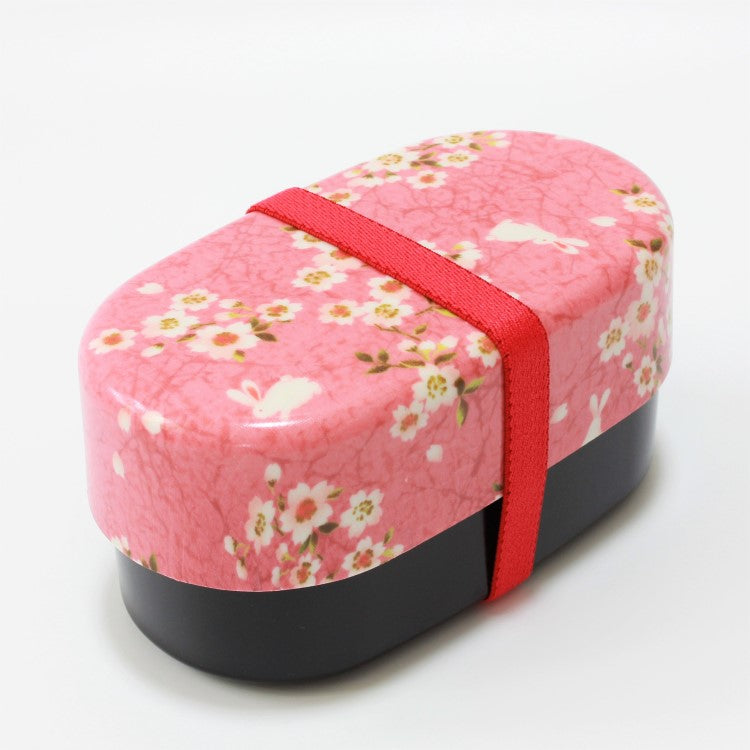 Side angle view of the Sakura Usagi Pink Bento Lunch Box