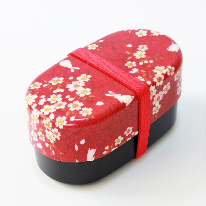 Sakura Usagi Red 2 Tier Bento Box | Cherry Blossum & Rabbit Lunch Box
