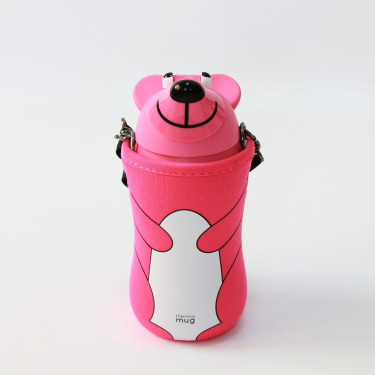 front view of the thermo mug pink animal bottle bear design