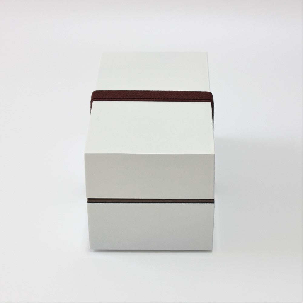 Front view showing this lunch box secured by the lunch band. 