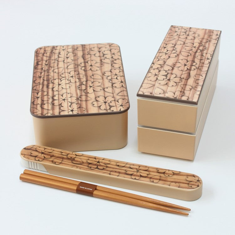 Sakura Mokume Natural Bento Box and Chopsticks Set