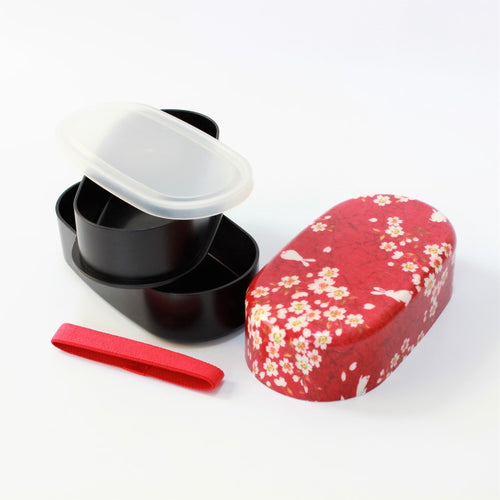 Sakura Usagi Red 2 Tier Bento Box | Cherry Blossum & Rabbit Lunch Box