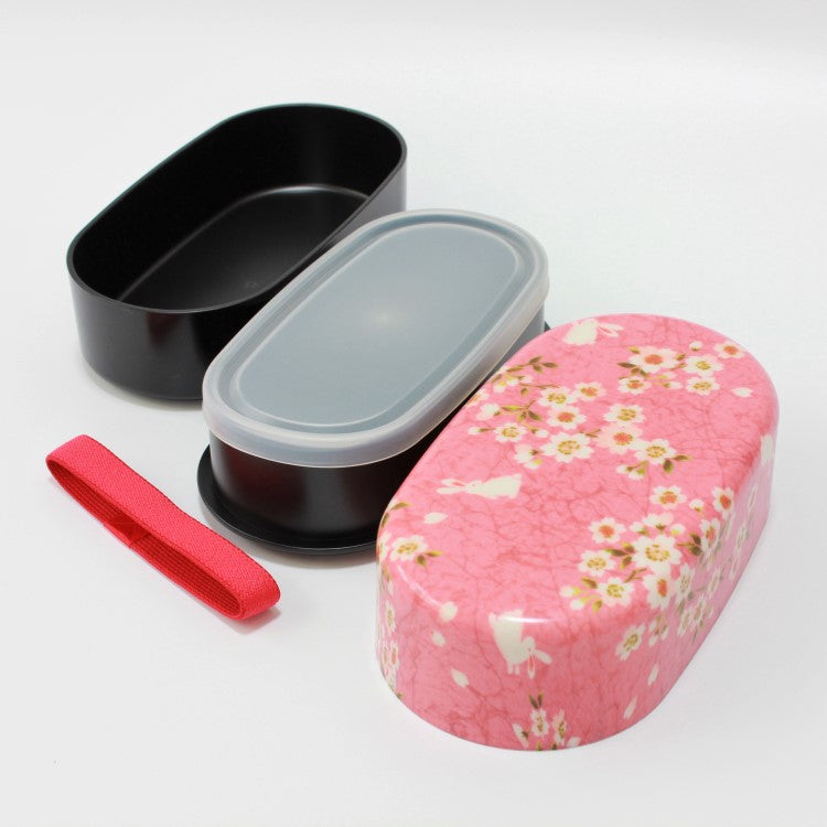 Layers laid side by side of the Sakura Usagi Pink Bento Box Hakoya at Majime Life