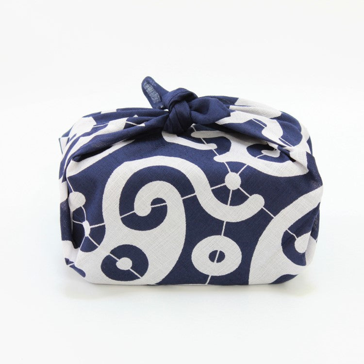 bento box wrapped in Japanese furoshiki side view