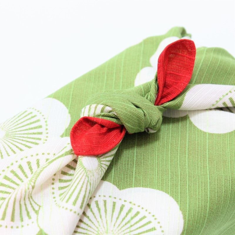 Isa Monyo Japanese Plum Red And Green Double Sided Furoshiki Wrapping Cloth 48cm | 104cm
