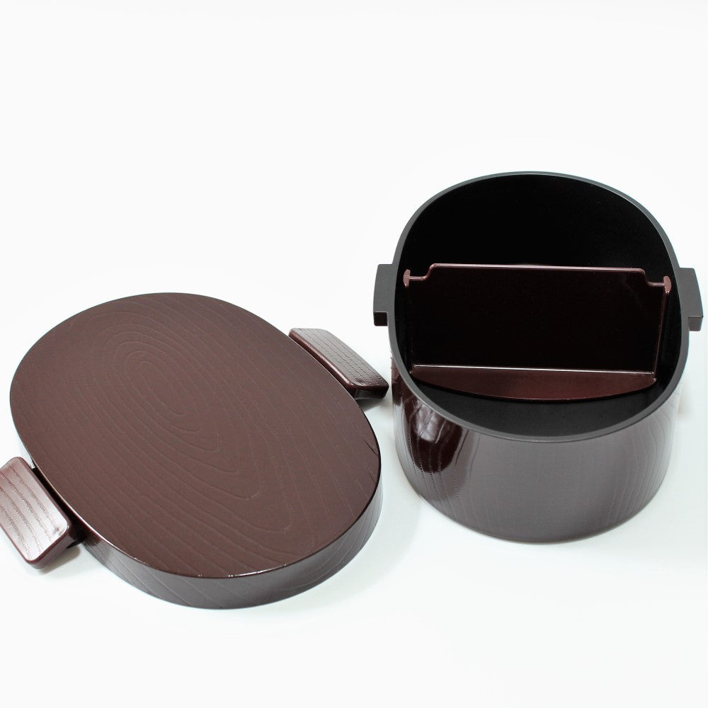 Lid off showing inside of the mokume koban bento box