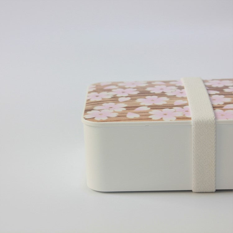 Side view and close up show of sakura mokume pink bento box 