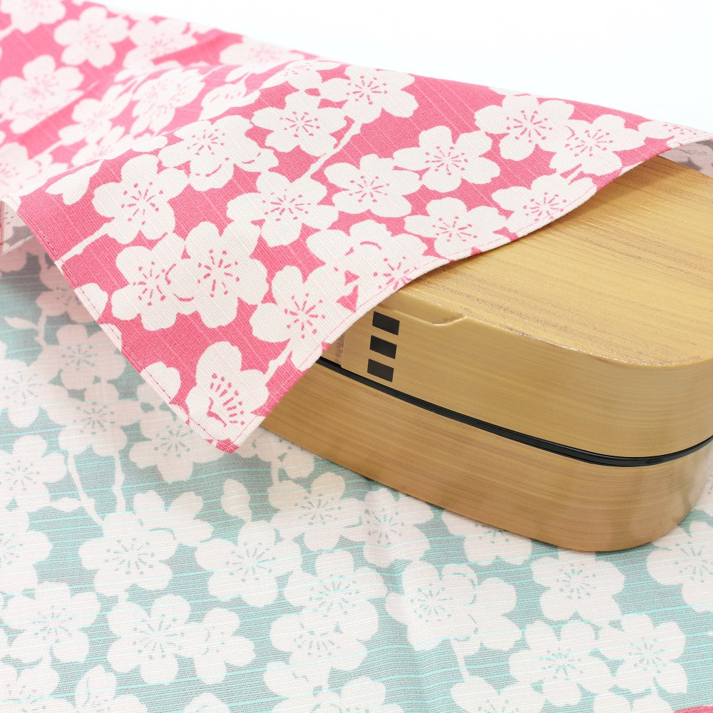 Pink and Blue sides of this furoshiki provides a nice contrast when wrapping a bento box