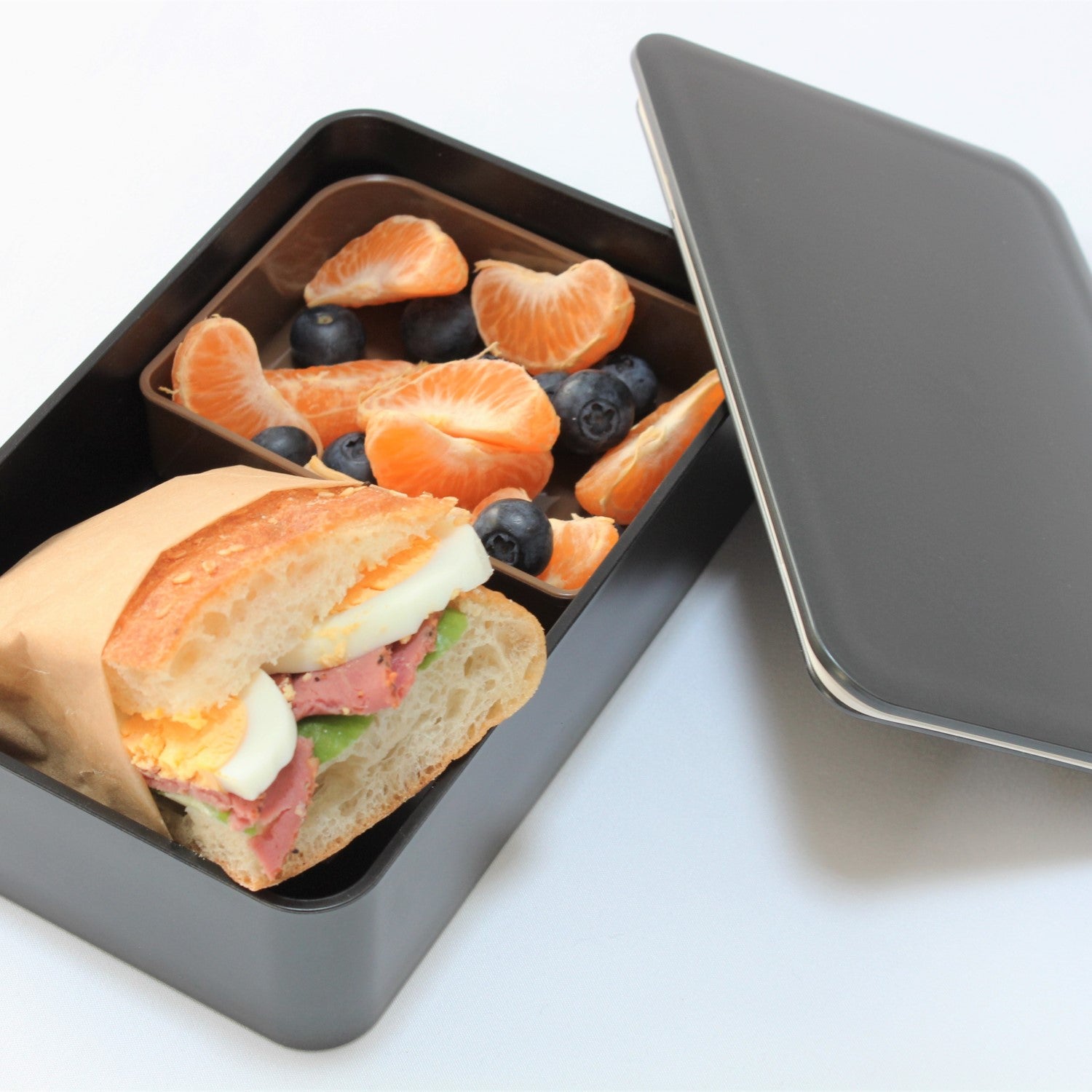 Majime Life Kuro 1 Tier Bento Box Japanese Bento Boxes for Adults Made in Japan Simple functional Bento Lunch boxes Microwave and Dishwasher safe black sleek design baguette fruits lunch box