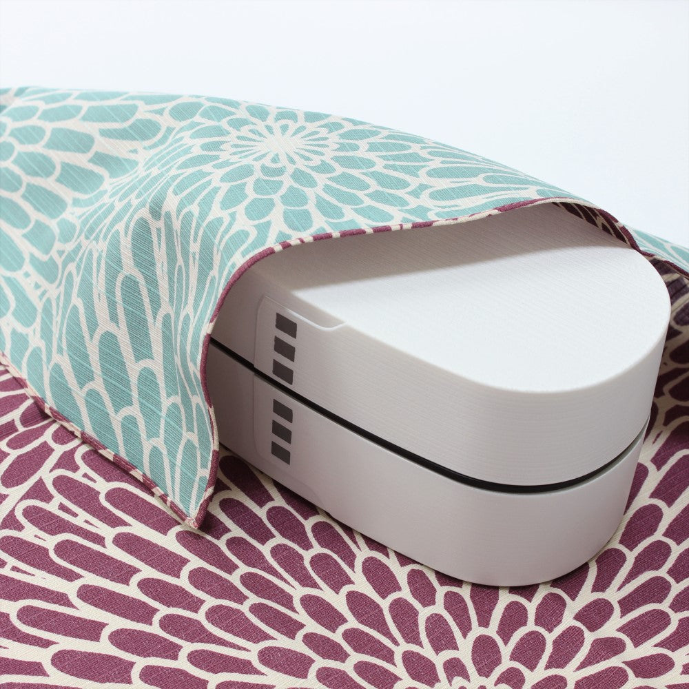 Furoshiki is laid over the Matte White Nuri Wappa bento box. 