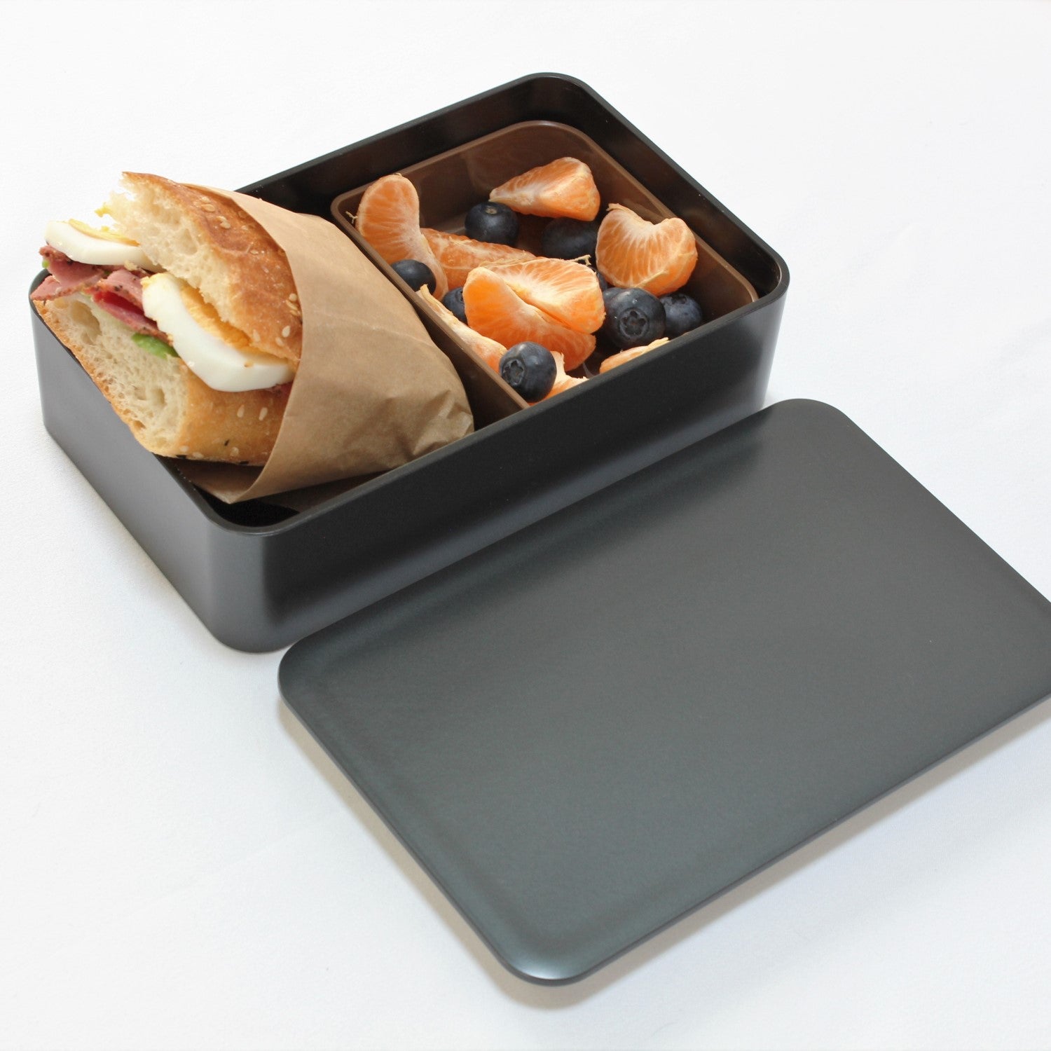 Majime Life Kuro 1 Tier Bento Box Japanese Bento Boxes for Adults Made in Japan Simple functional Bento Lunch boxes Microwave and Dishwasher safe black sleek design baguette fruits lunch box