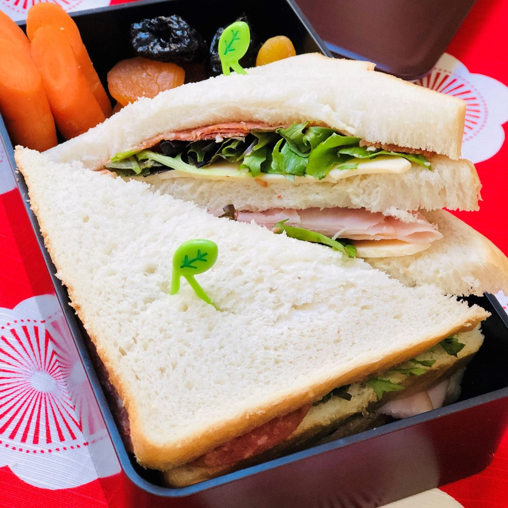 Close up show showing a full sandwich fitting into the tochi bento box