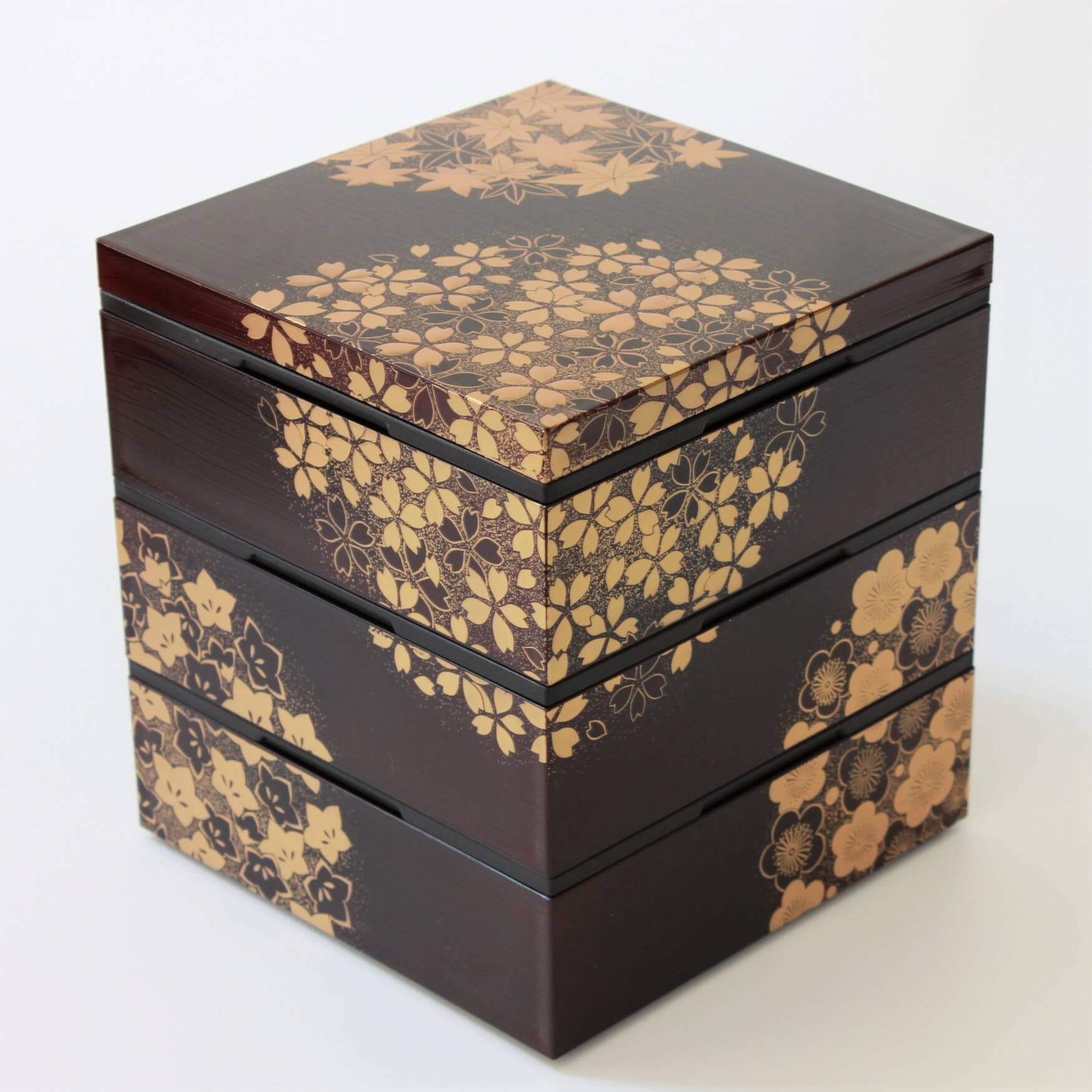 3 tier bento box hanamaru ojyu bako gold flower symbols