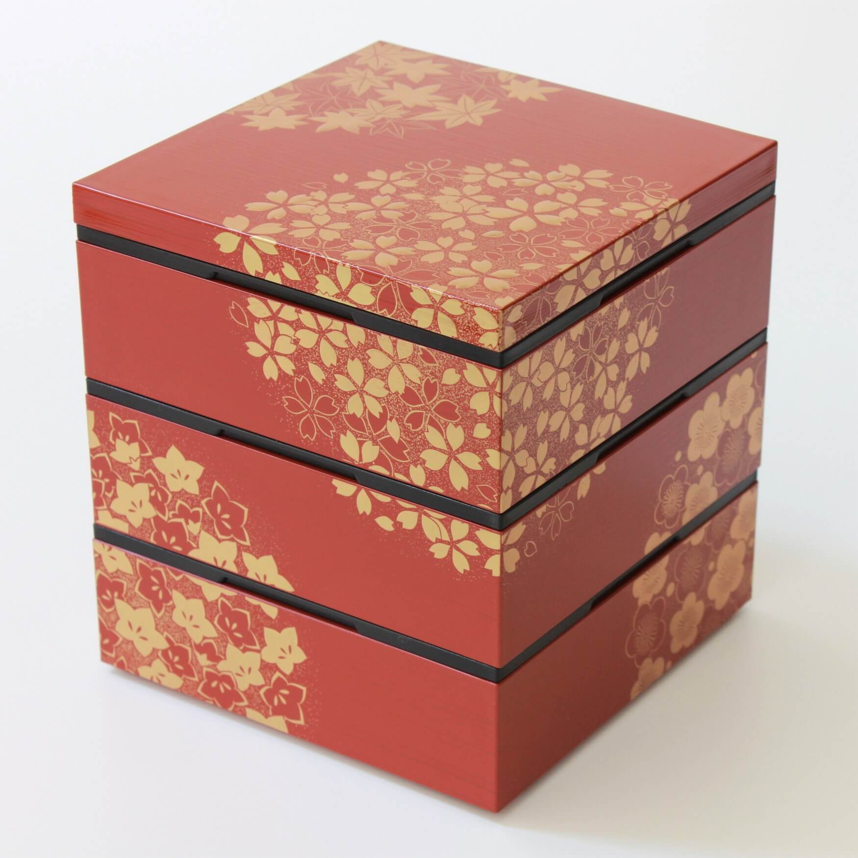 Japanese picnic bento box 3 tier hanamaru vermillion