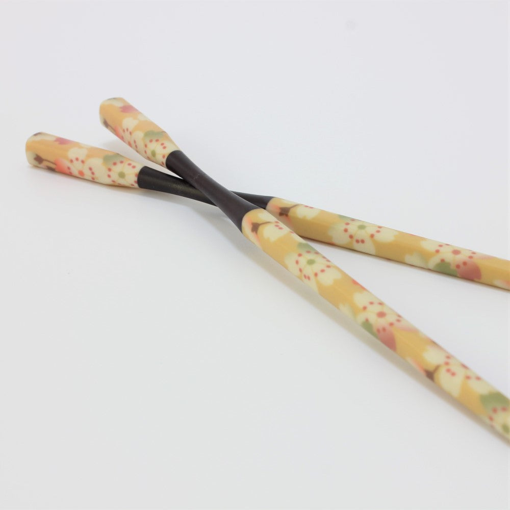 Majime Life Ohashi Collection Chopsticks Sakura Chirashi cherry blossum patterns on yellow backdrop 