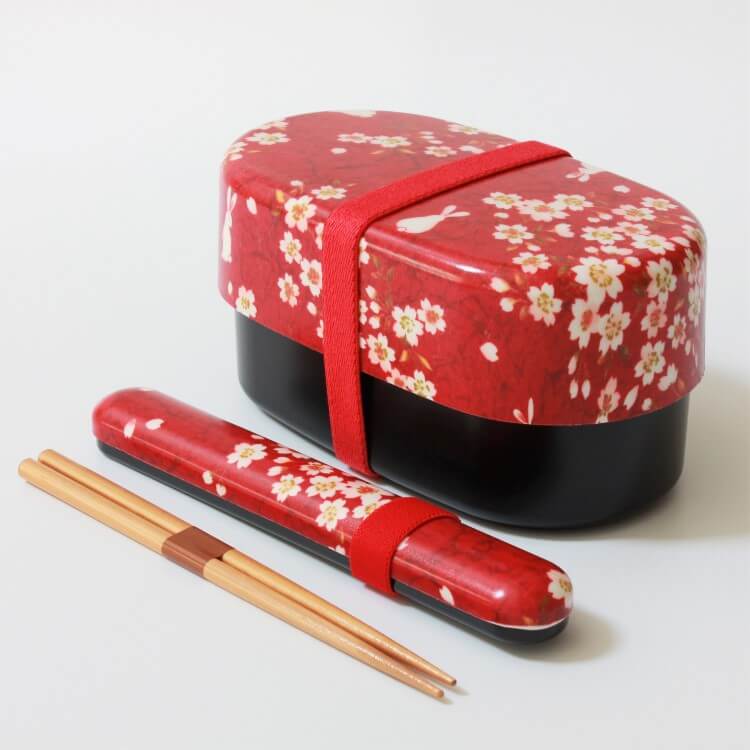 Sakura Usagi Red Chopsticks Case Set