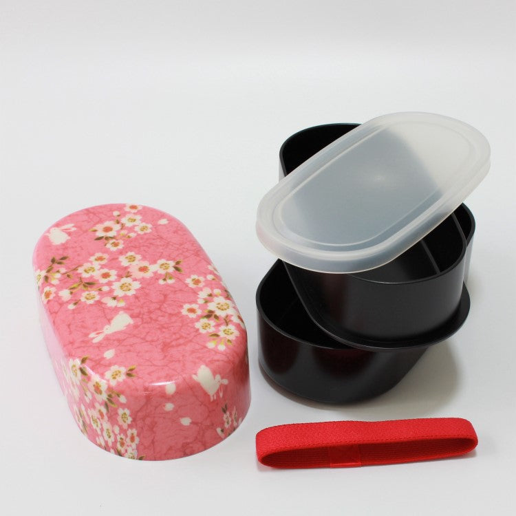 disassembled sakura usagi pink bento box with inner lid opened