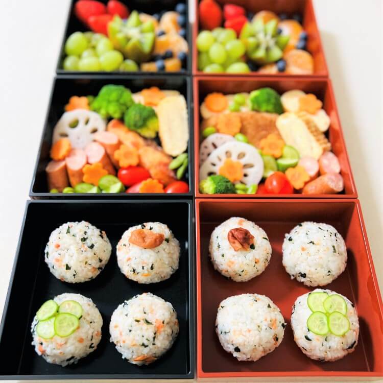 Japanese style food in hanamaru picnic bento boxes