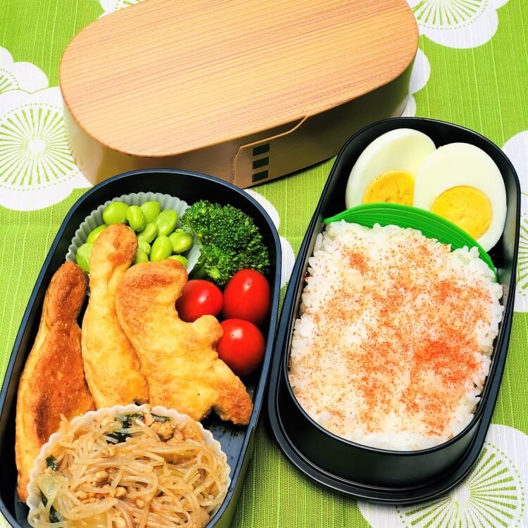 side angled photo japanese style lunch box with food